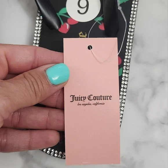 Juicy Couture Cherry Flip Flops with Rhinestone Trim  Size 9 (38/39) - Picture 10 of 14